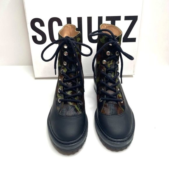 NIB SHUTZ JUNGLE ARMY MAFADA CALF HAIR LEATHER COMBAT BOOTS/BOOTIES SZ: 7.5 / 8 - Picture 5 of 14